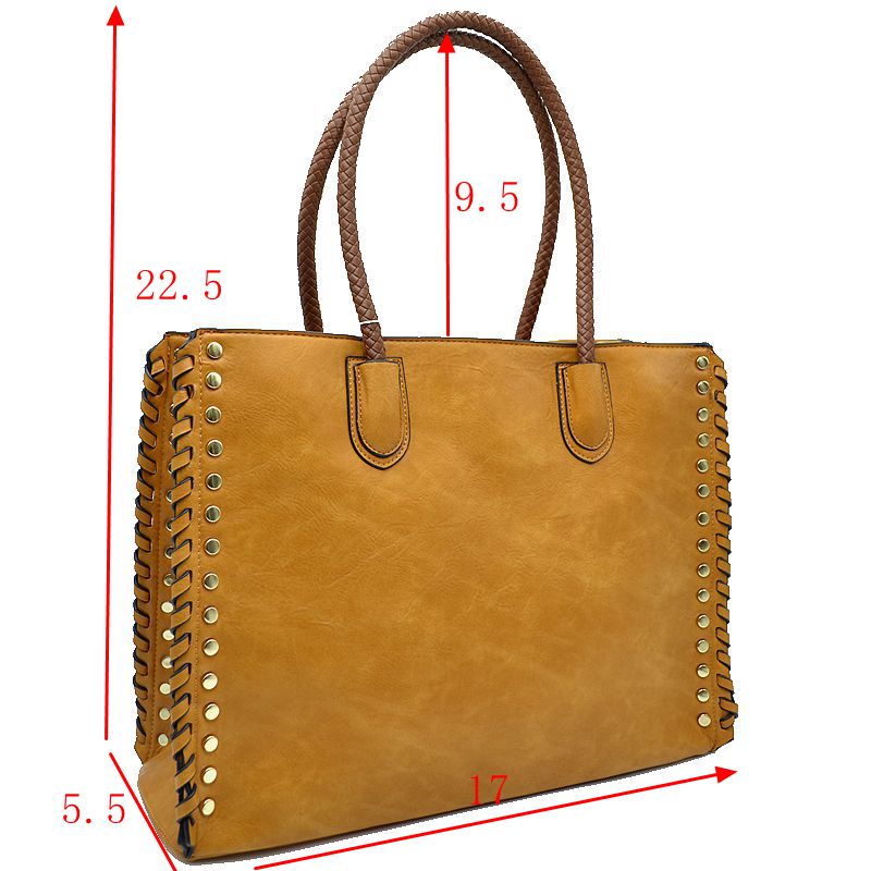 Women's Studded Faux Leather Whipstitch Shoulder Bag Tote