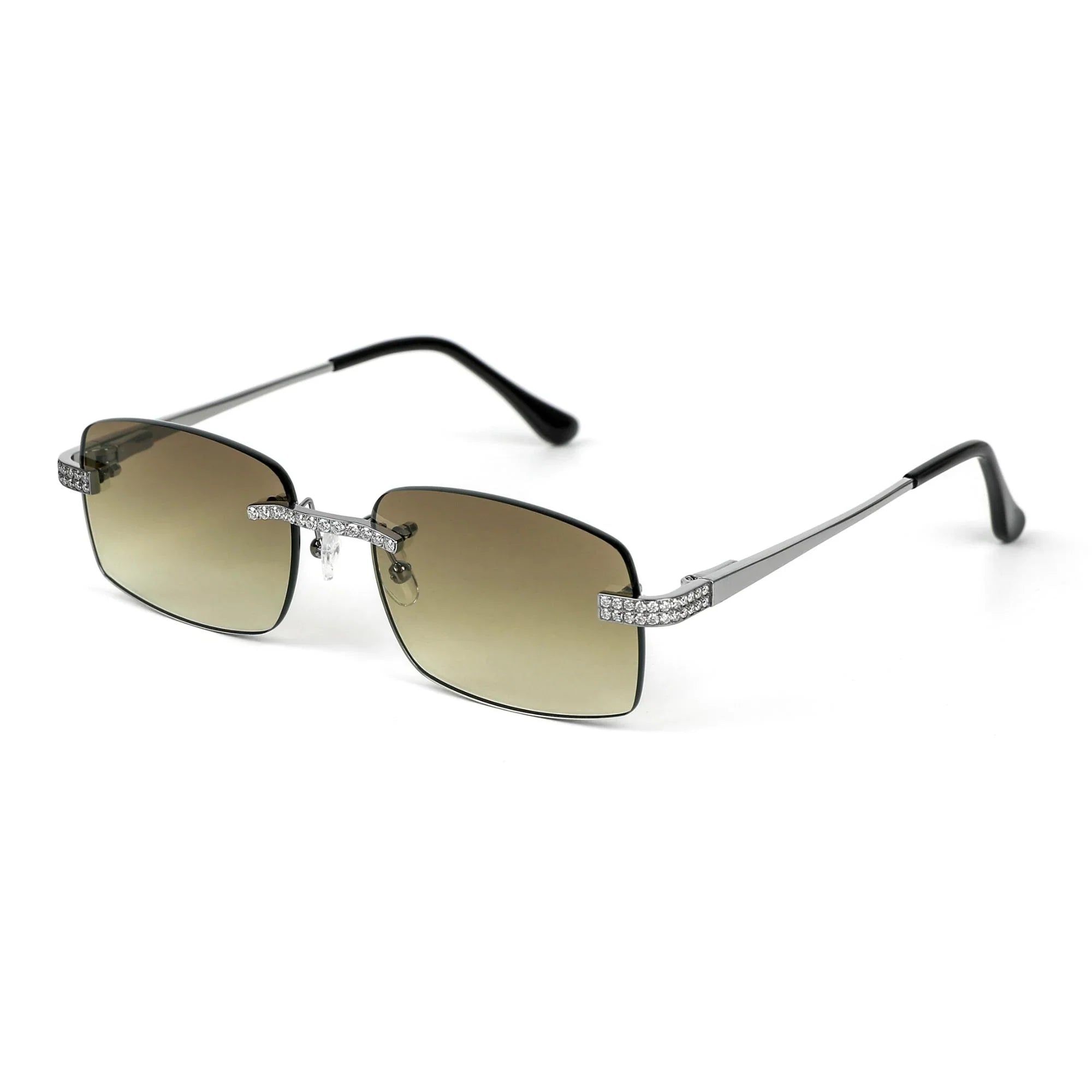 925 Silver Round Moissanite Square with Bevel Shape Gradient Brown Lens Glasses