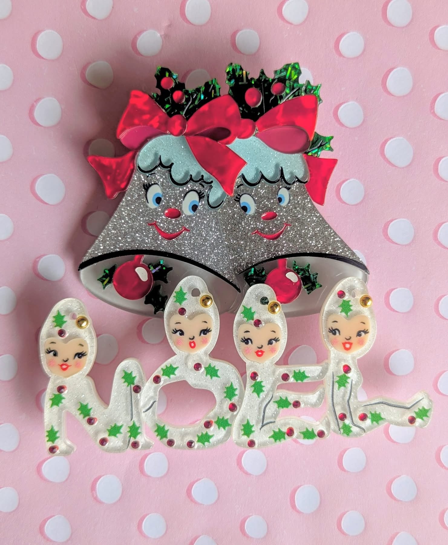 Playful Pixies NOEL Brooch by 50's Vintage Dame x Lipstick & Chrome — Retro Christmas Elf Pin
