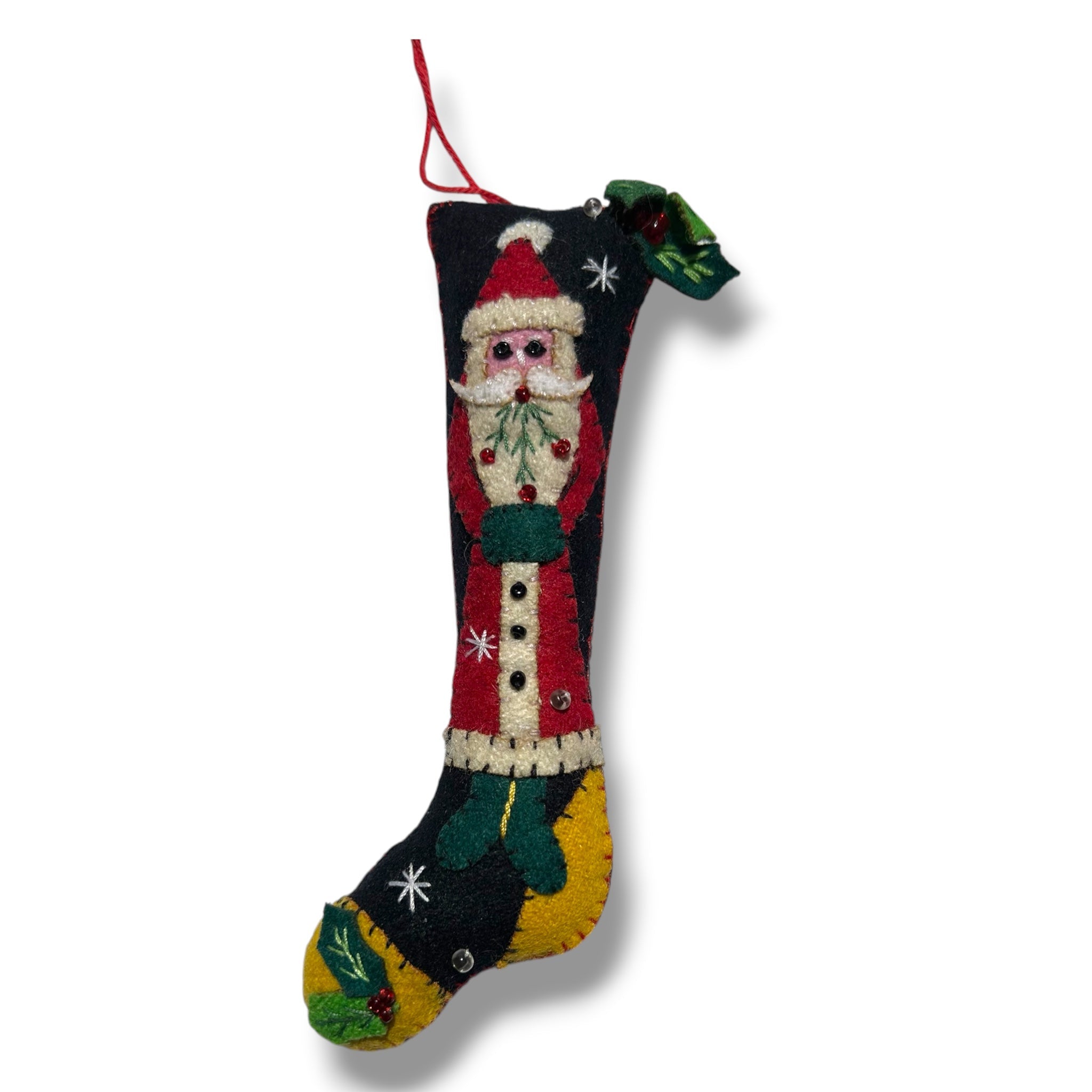 5.5" Black Stocking w/Red Santa Handmade Felt Ornament by Quirks! at Shirley Shoppe