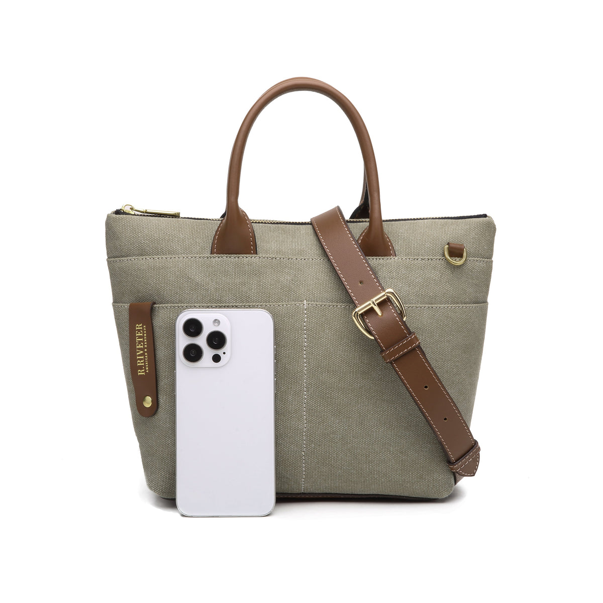 Dot Tote | Fatigue Washed Canvas + Brown Leather