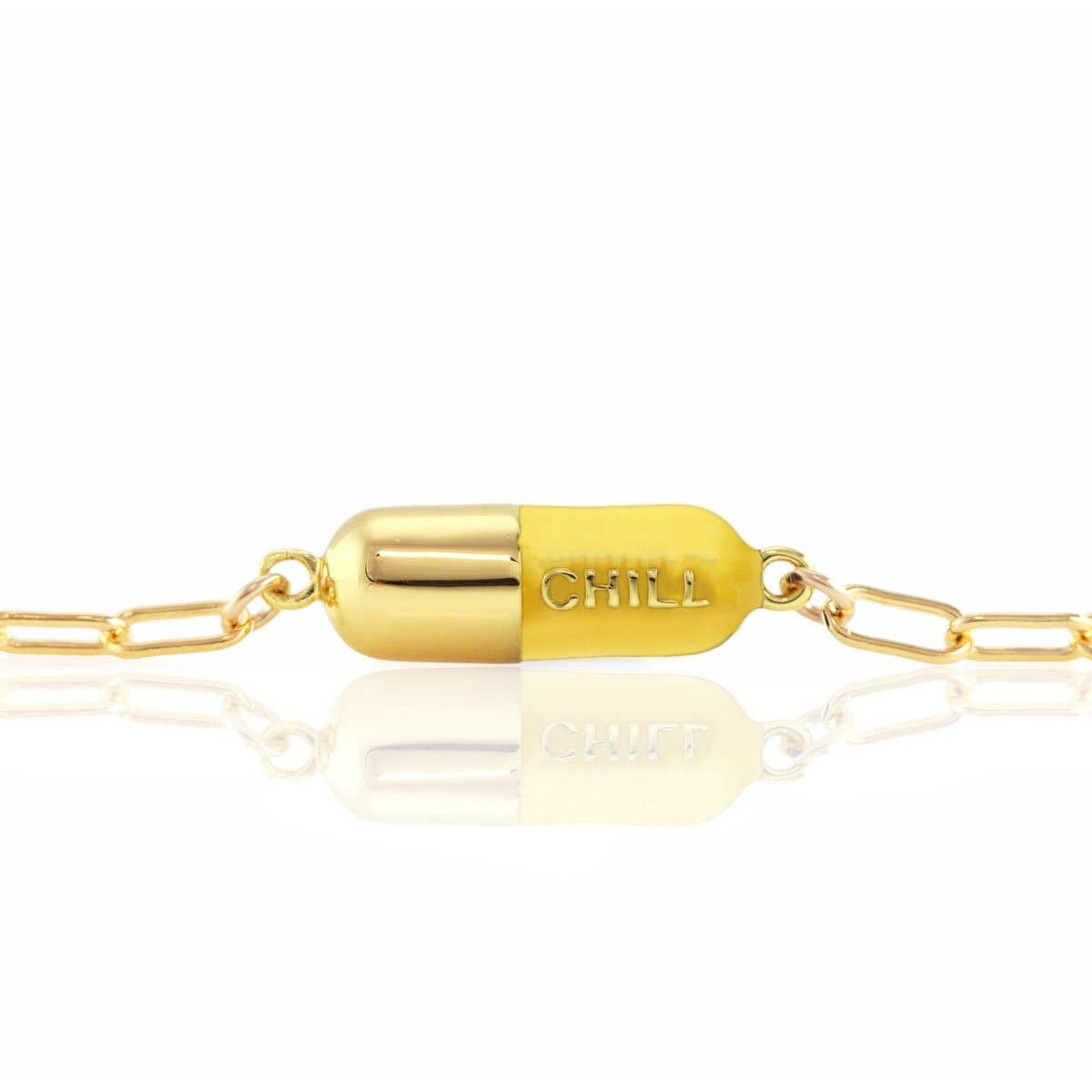 Kris Nations - Chill Pill Charm Bracelet 18K Gold Vermeil | Sterling Silver Charm Gold Filled | Sterling Silver Drawn Cable Chain Multiple Colors Lobster Clasp Nickel Free Ships from CA
