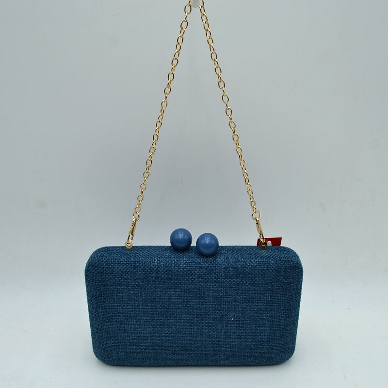 Textured Box Clutch Bag with Double Bead Clasp and Chain Strap