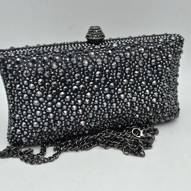 Rhinestone Embellished Box Clutch Bag with Removable Chain Strap
