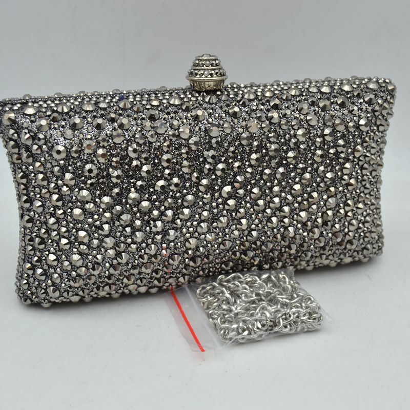 Rhinestone Embellished Box Clutch Bag with Removable Chain Strap