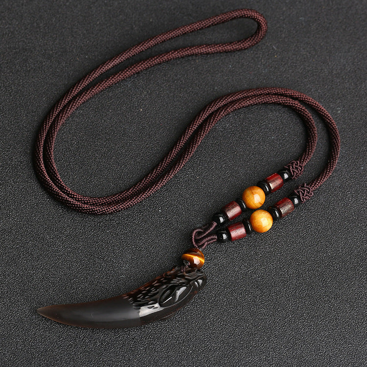 Wolf Tooth Natural Icy Obsidian Couple Pendants