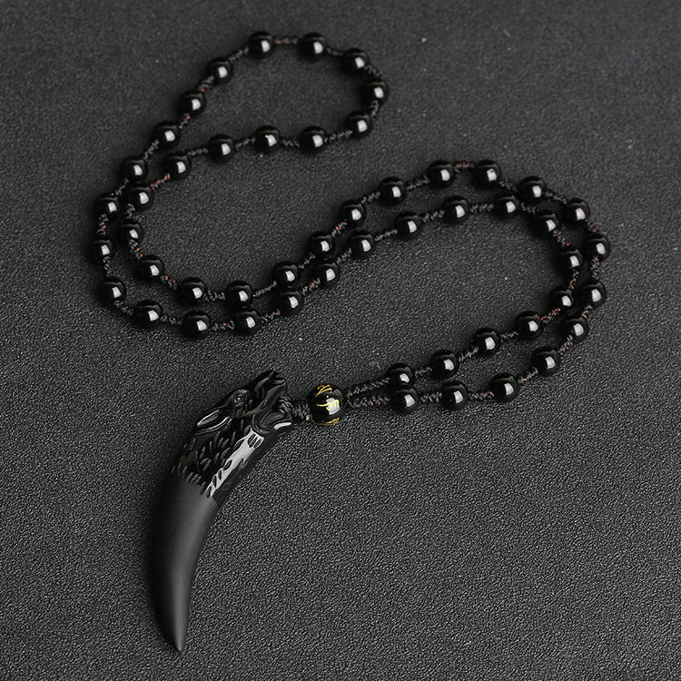 Wolf Tooth Natural Icy Obsidian Couple Pendants