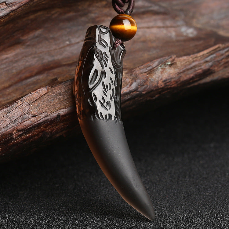 Wolf Tooth Natural Icy Obsidian Couple Pendants