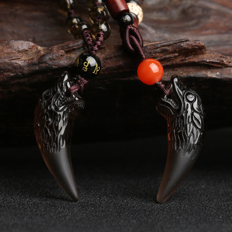 Wolf Tooth Natural Icy Obsidian Couple Pendants