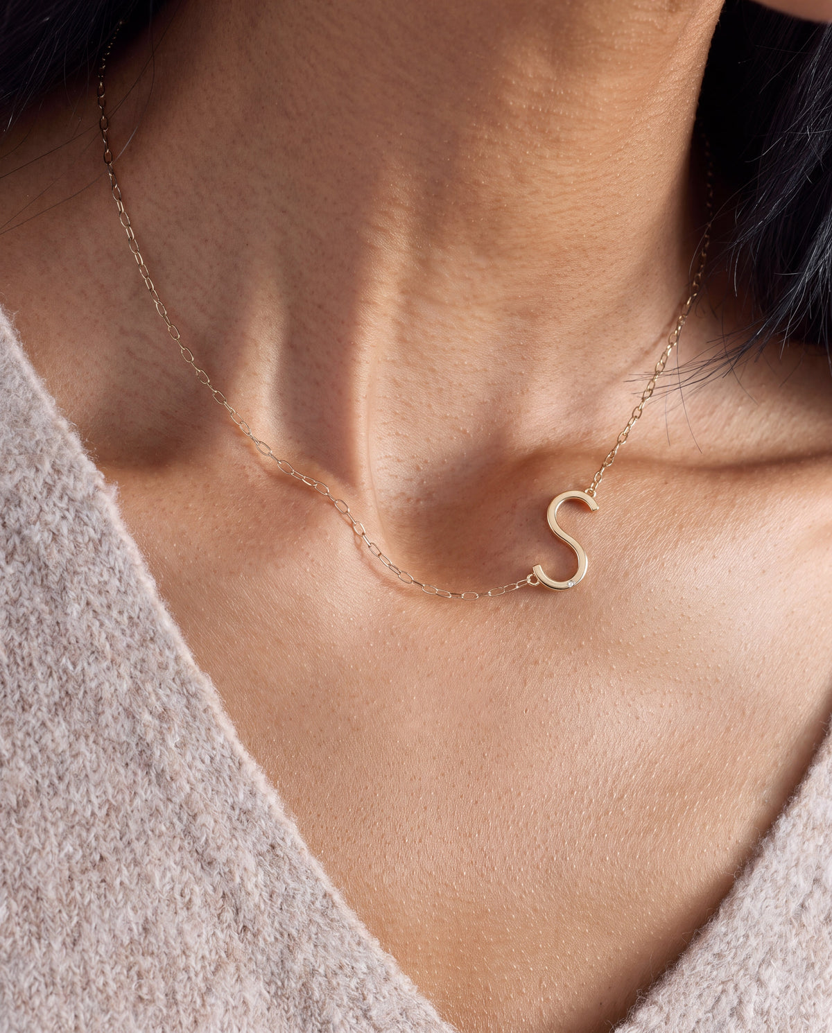 Initial S Precious Elongated Necklace