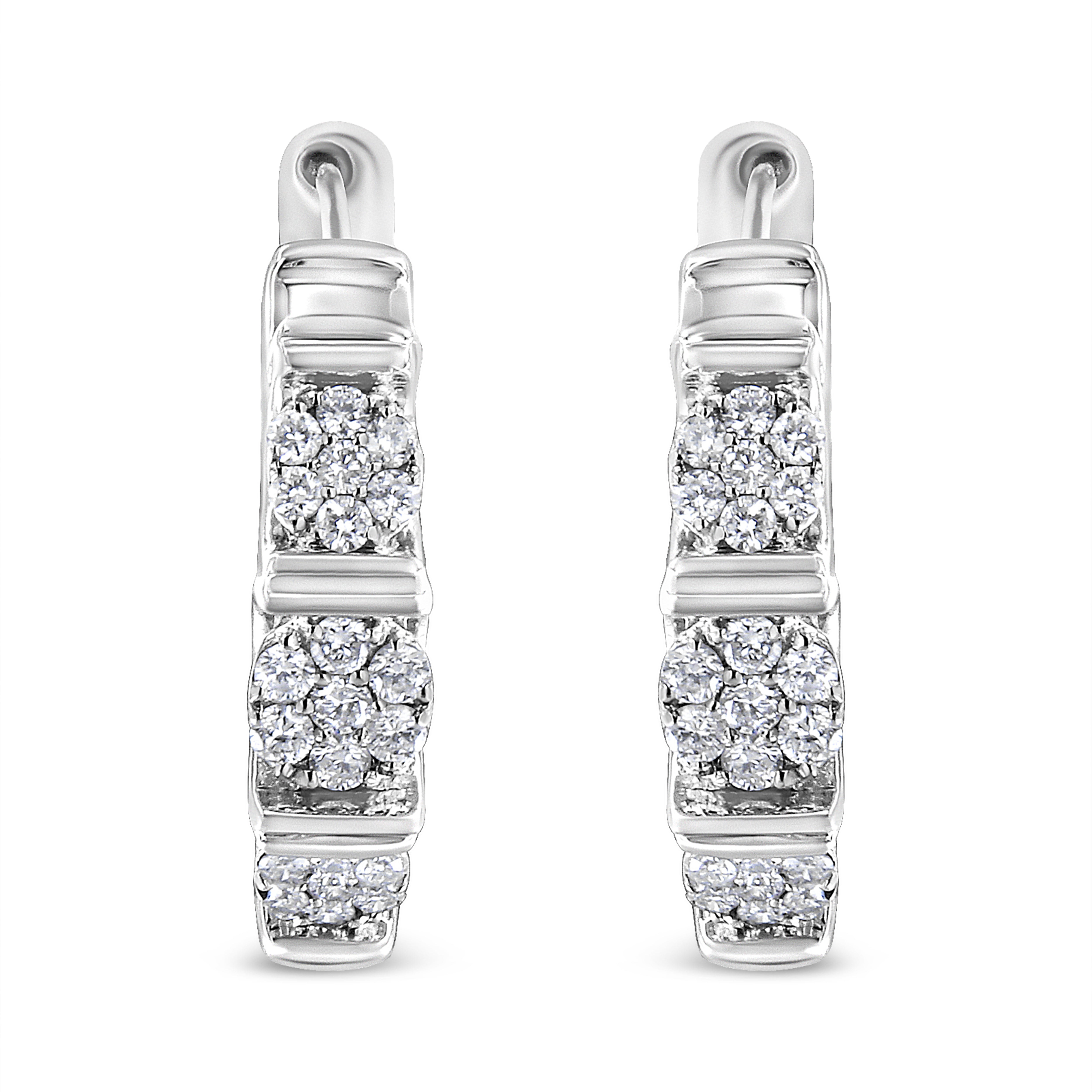 .925 Sterling Silver 1/2 Cttw Lab Grown Round Diamond Floral Cluster Hoop Earrings (F-G Color, SI1-SI2 Clarity)