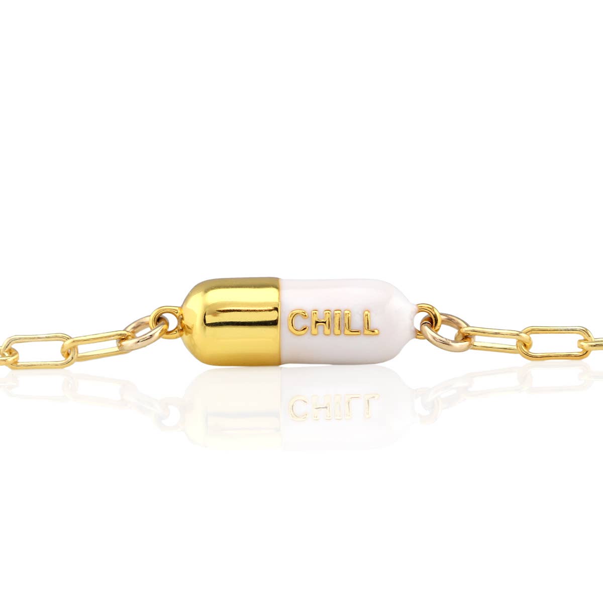 Kris Nations - Chill Pill Charm Bracelet 18K Gold Vermeil | Sterling Silver Charm Gold Filled | Sterling Silver Drawn Cable Chain Multiple Colors Lobster Clasp Nickel Free Ships from CA