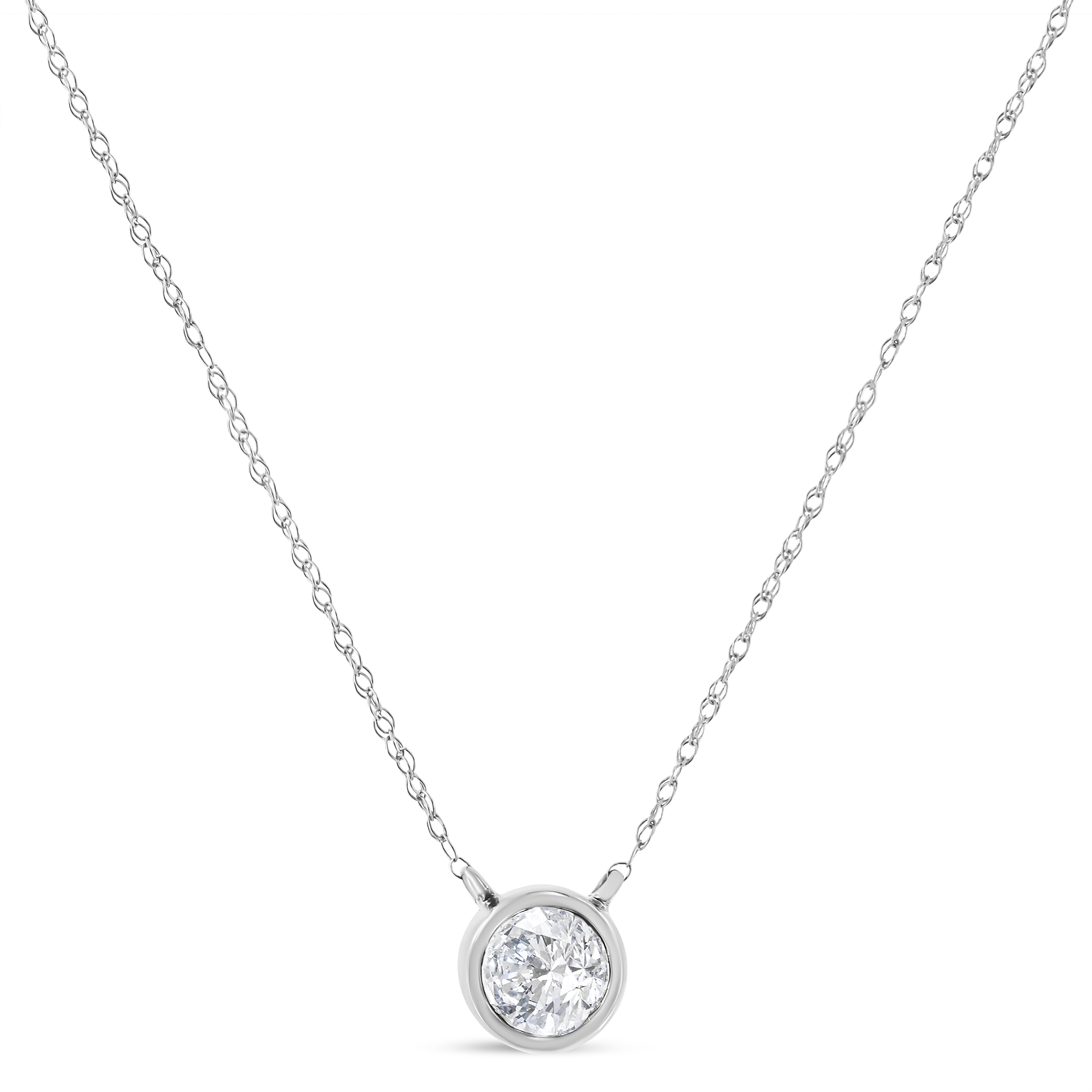 10K White Gold 1/3 Cttw Round-Cut Diamond Bezel 18" Pendant Necklace (J-K Color, I1-I2 Clarity)