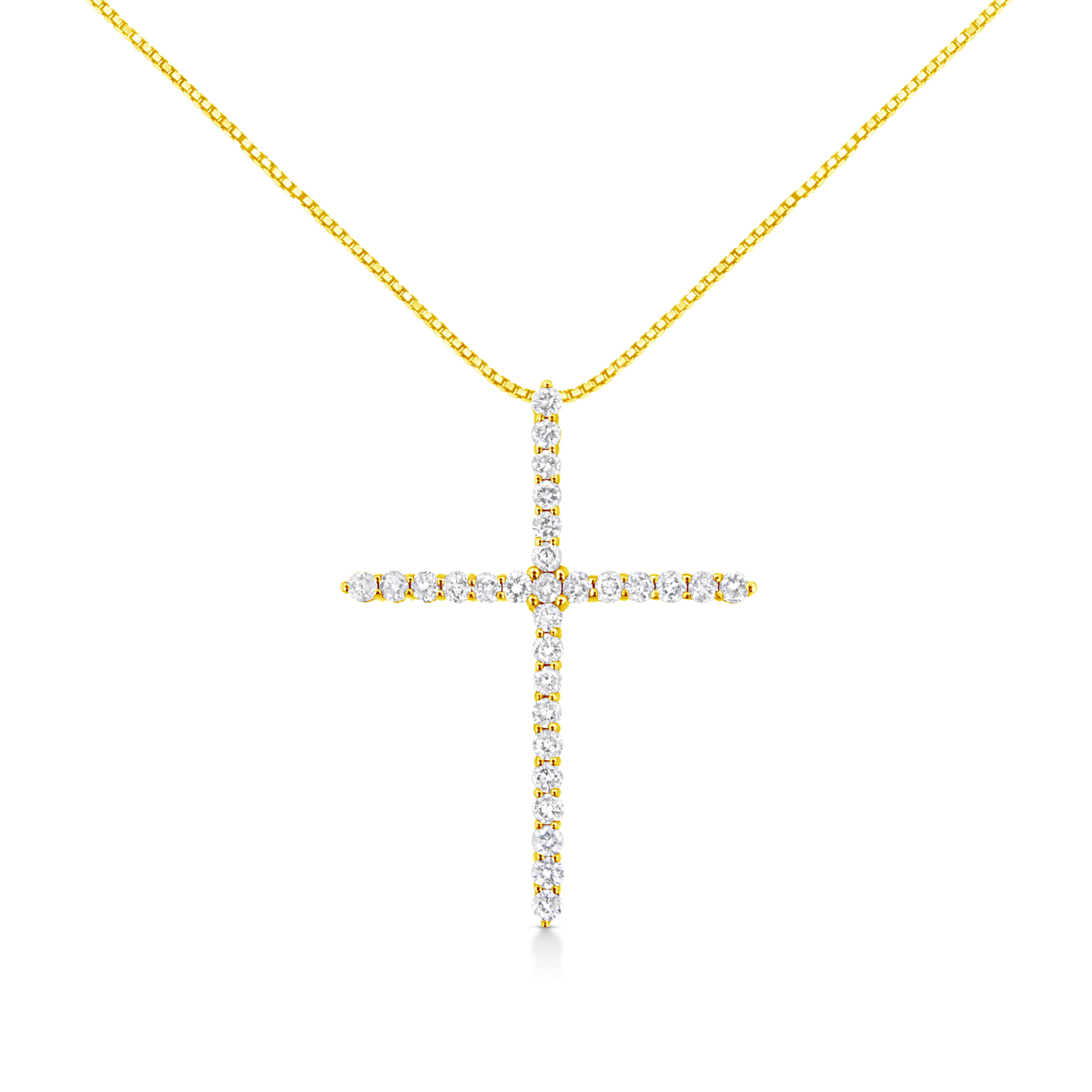 10K Yellow Gold Plated .925 Sterling Silver 3.0 Cttw Prong-Set Round Brilliant Cut Diamond Cross 18" Pendant Necklace (J-K Color, I1-I2 Clarity)