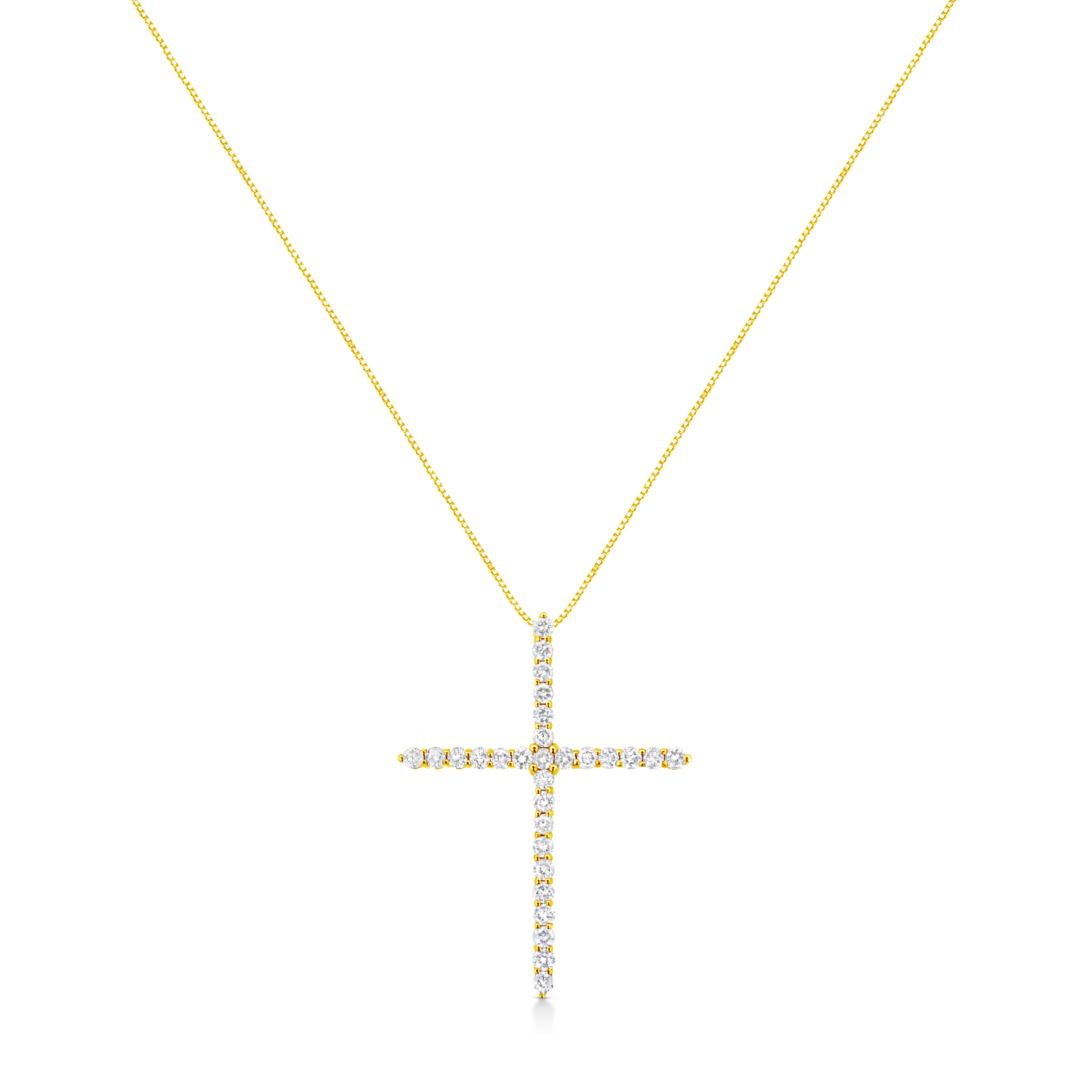 10K Yellow Gold 3.00 cttw Round-Cut Diamond Cross 18" Pendant Necklace (J-K Color, I1-I2 Clarity)