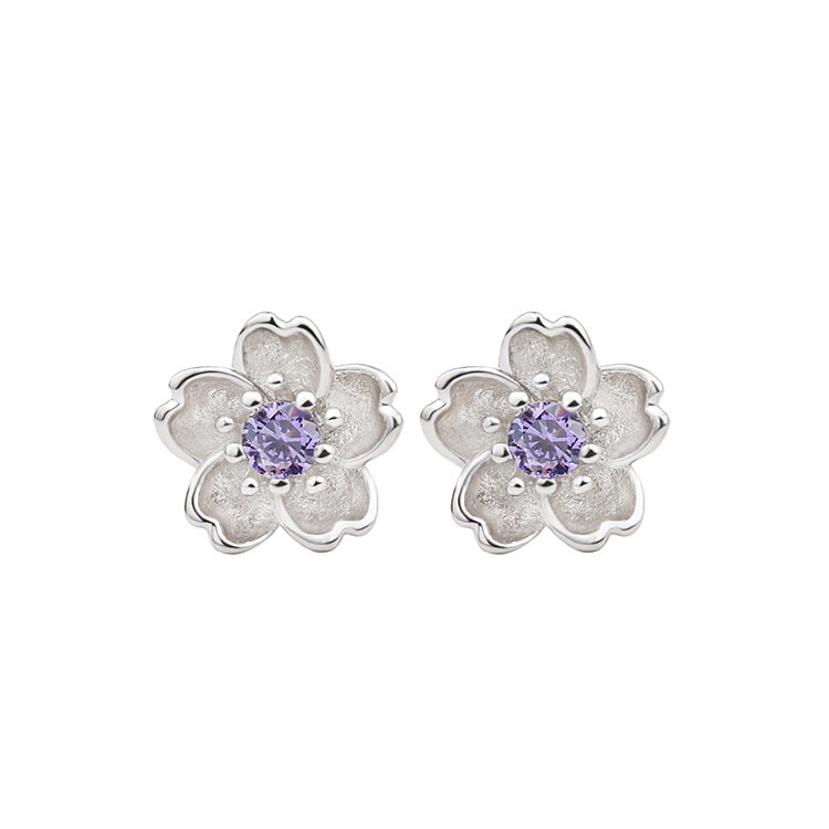 Blossom Ear Sier Plated Studded With Zircon Creative Plum Handmade Earrings