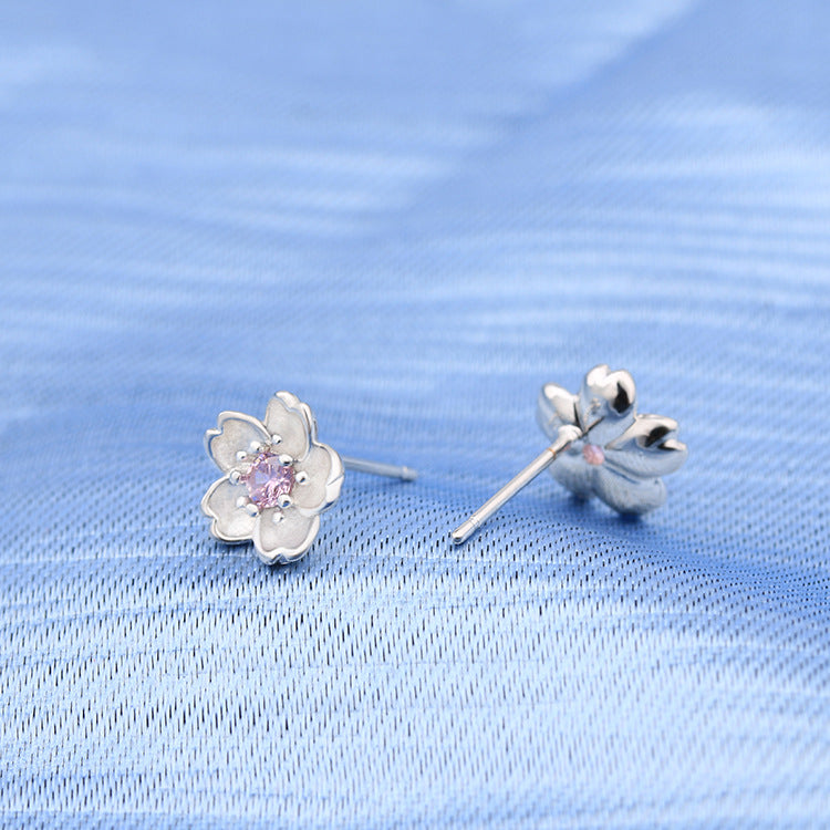 Blossom Ear Sier Plated Studded With Zircon Creative Plum Handmade Earrings
