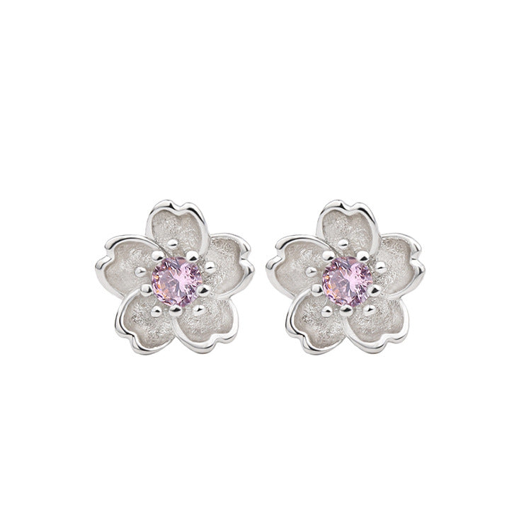 Blossom Ear Sier Plated Studded With Zircon Creative Plum Handmade Earrings