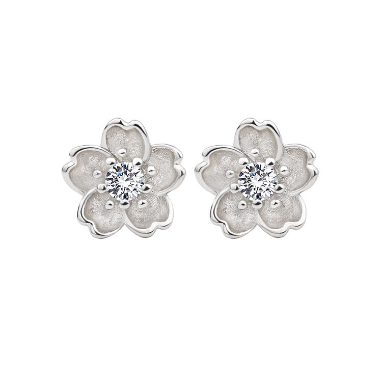 Blossom Ear Sier Plated Studded With Zircon Creative Plum Handmade Earrings