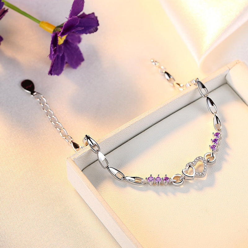 Live Broadcast Amethyst Sier Color Diamond Bracelet
