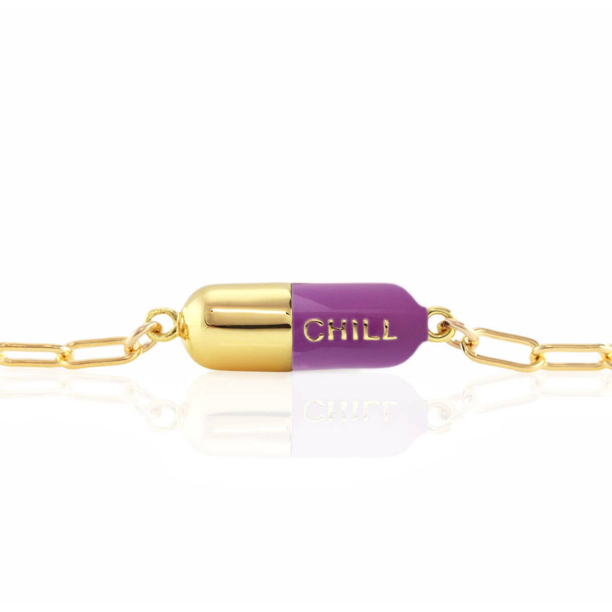 Kris Nations - Chill Pill Charm Bracelet 18K Gold Vermeil | Sterling Silver Charm Gold Filled | Sterling Silver Drawn Cable Chain Multiple Colors Lobster Clasp Nickel Free Ships from CA