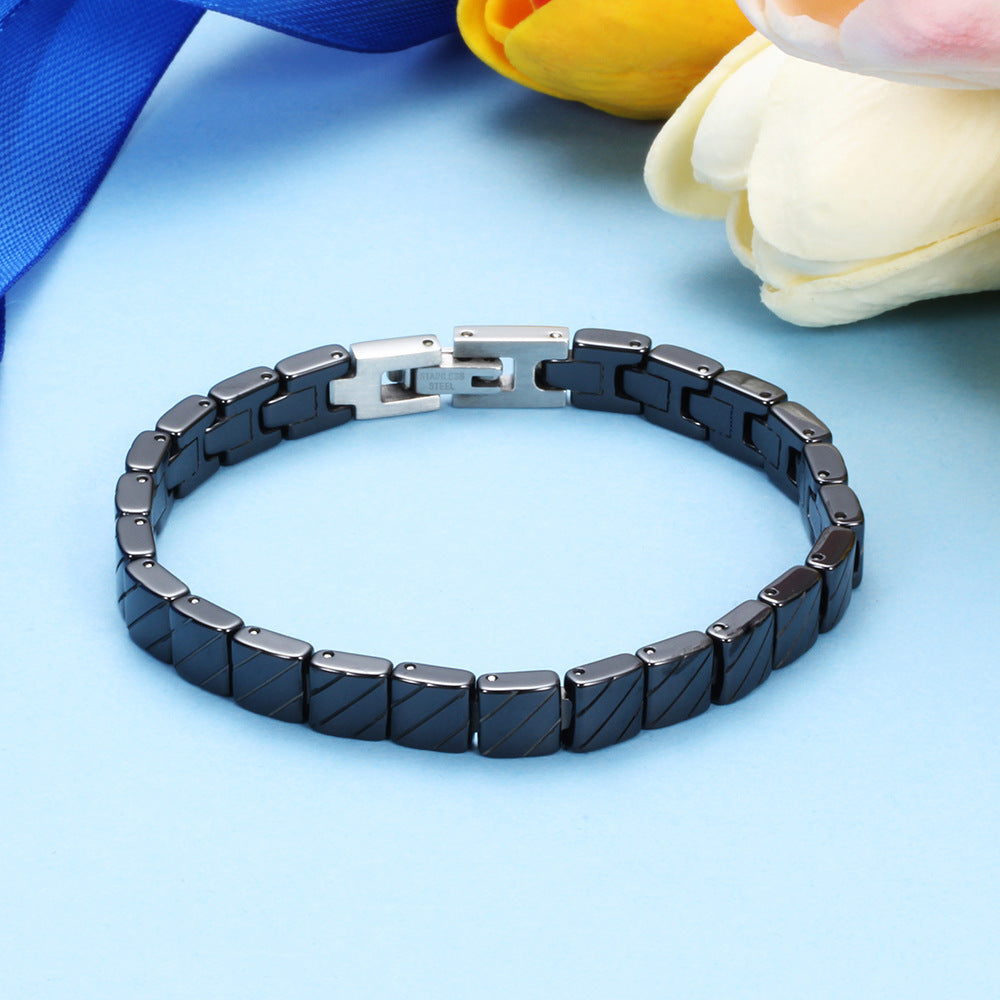 Women's Ceramic Fashion Personality Black White Stitching Bracelet