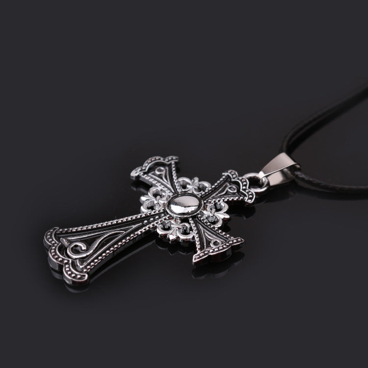 Women's & Men's Fashion Retro Hollow Flower Cross Exciting Titanium Steel Distressed Clavicle Pendant