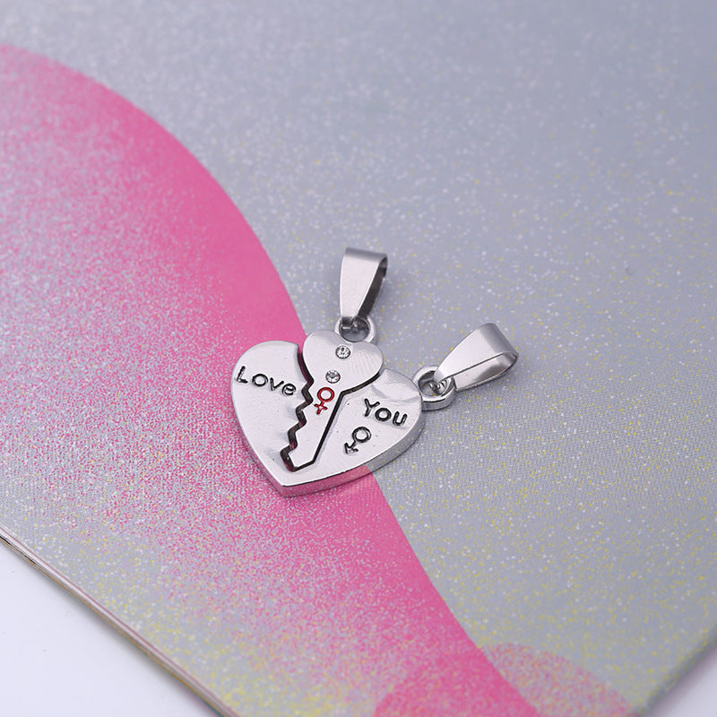 Love Heart-shaped Puzzle Key Couple Heart Lock Pair Pendant