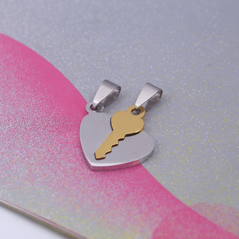 Love Heart-shaped Puzzle Key Couple Heart Lock Pair Pendant