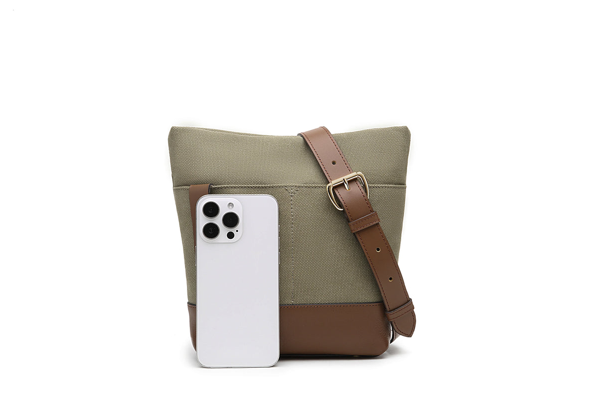 Betsy Bucket Bag | Fatigue Washed Canvas + Brown Leather