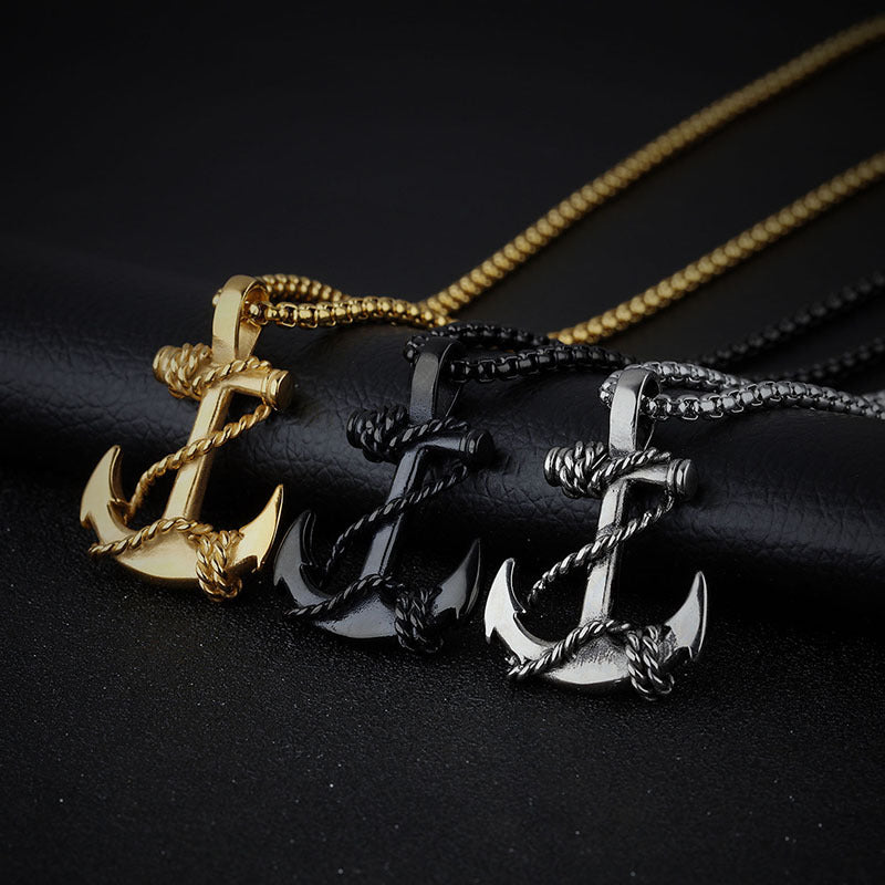 Men's Boat Anchor Rudder Cross Titanium Steel Pendants