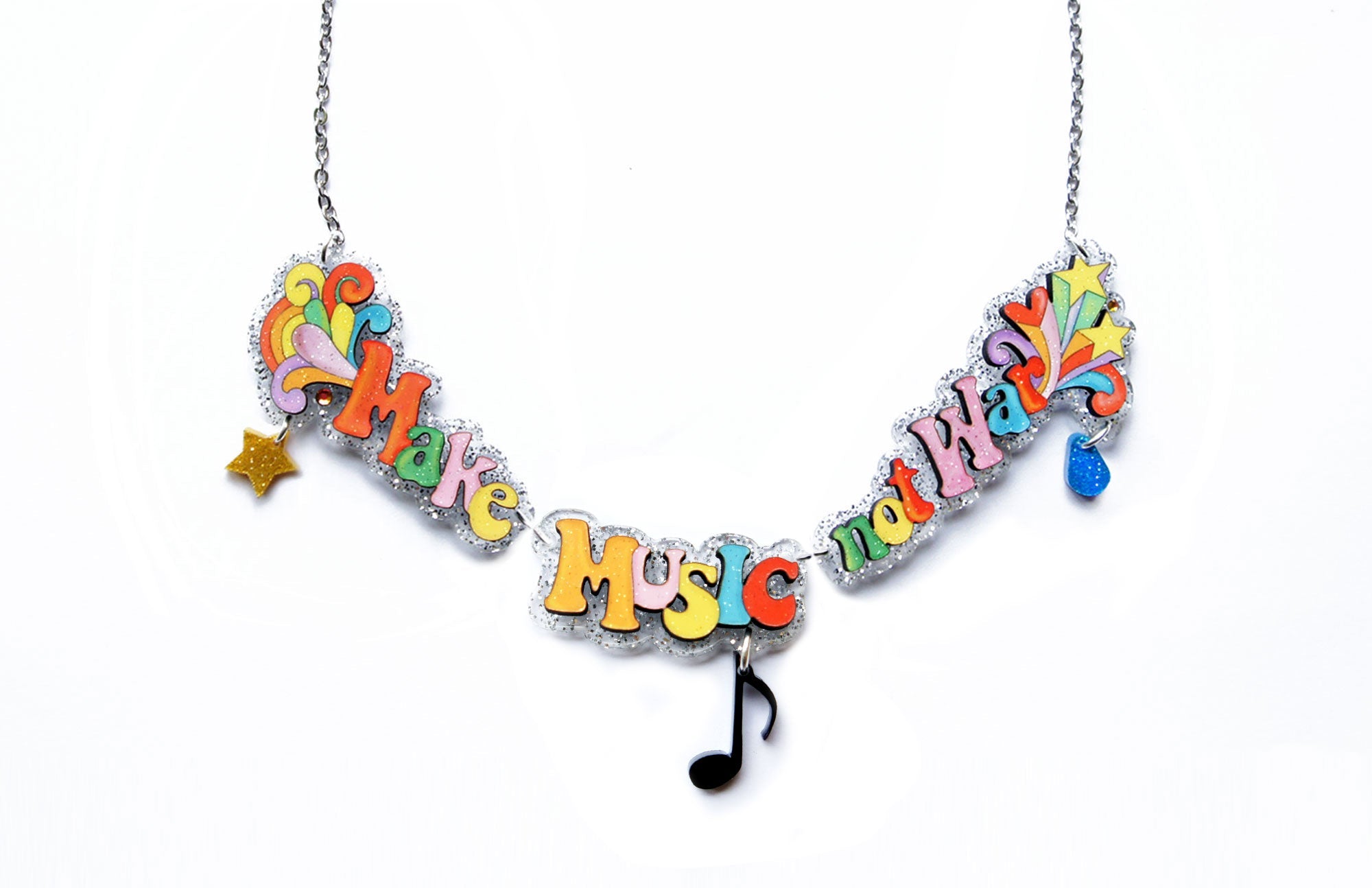Make Tea Not War Necklace by Laliblue – Retro Statement Necklace Vintage Inspired
