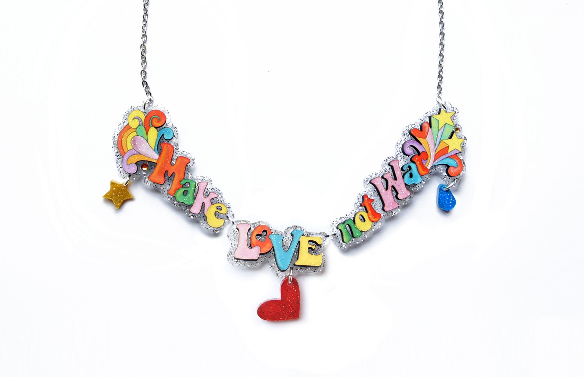 Make Tea Not War Necklace by Laliblue – Retro Statement Necklace Vintage Inspired