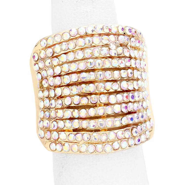 Rhinestone Pave Multi Row Stretch Ring