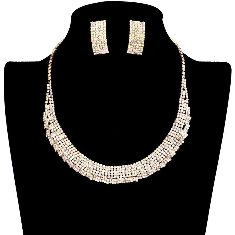 Trendy Crystal Rhinestone Pave Collar Necklace Earring Set