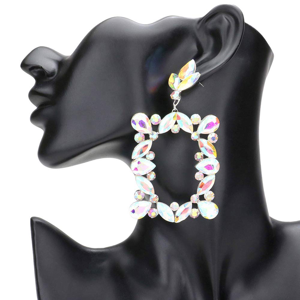 Marquise Stone Cluster Open Rectangle Evening Earrings