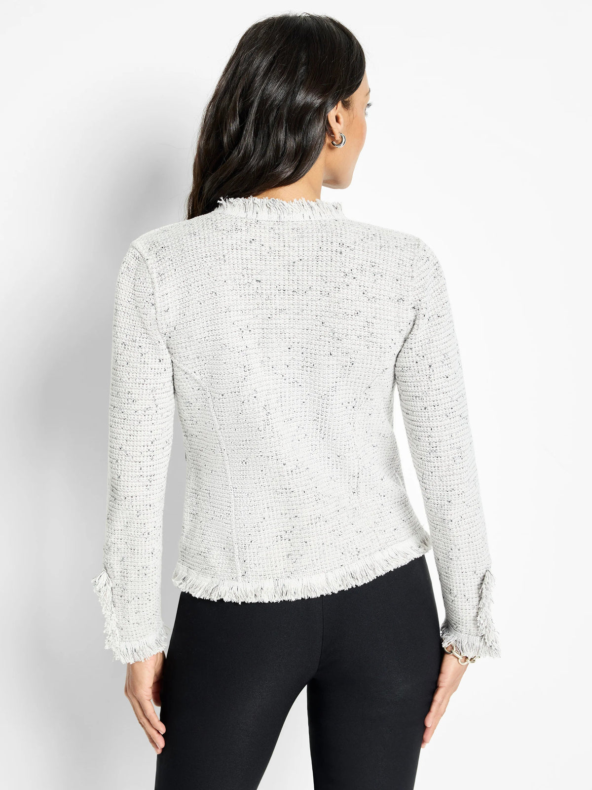 Fringe Mix Knit Jacket in Sugar Cookie, back view