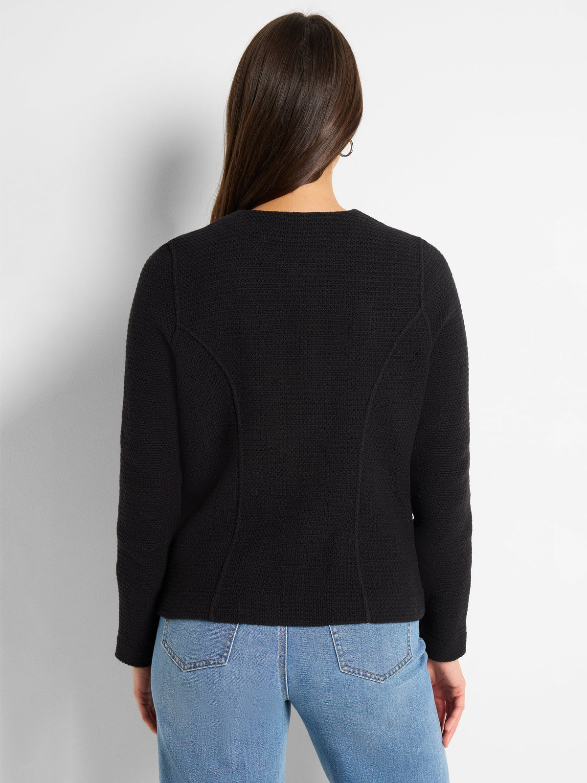 Weave Mix Knit Zip Jacket in Black Onyx, back view