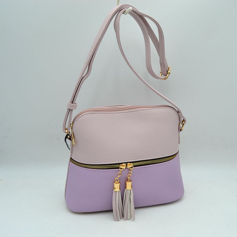 Crossbody Bag with Double Zipper Tassel Accent