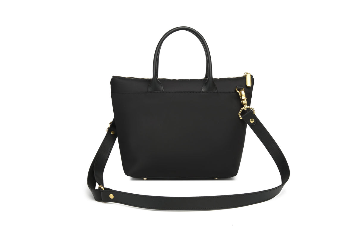 Dot Tote | Black Nylon + Black Leather