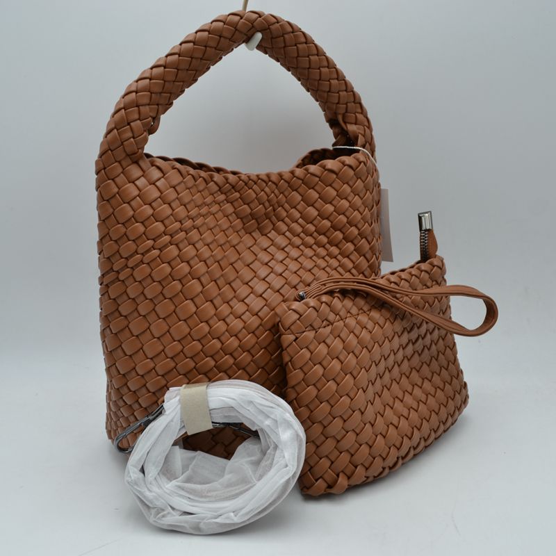 Woven Hobo Bag with Integrated Top Handle and Matching Pouch