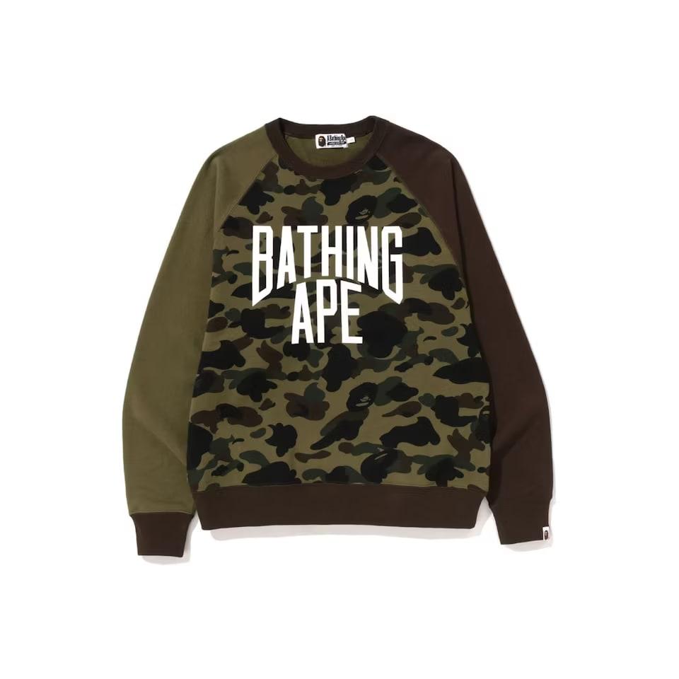 BAPE 1st Camo Crazy NYC Logo Relaxed Fit Crewneck Green