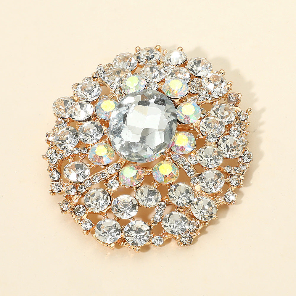 Oval Center Stone Accent Rhinestone Embellished Statement Pin Brooch