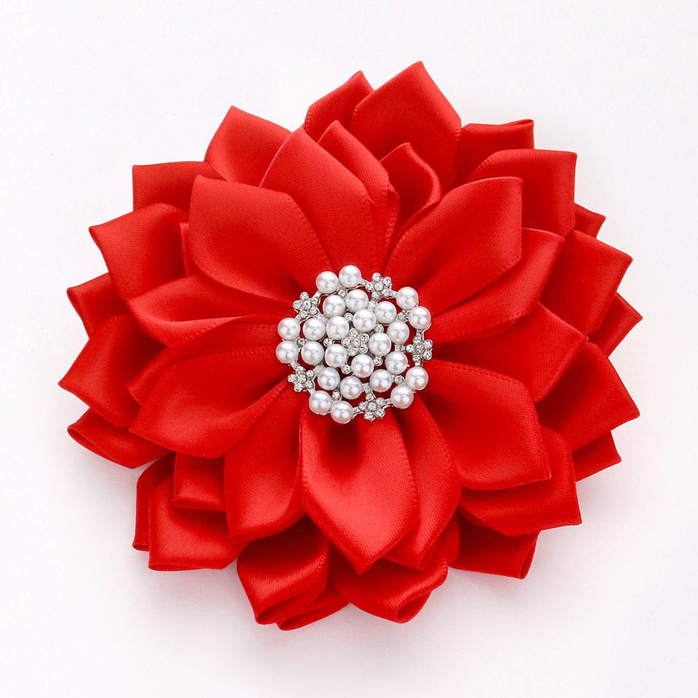 Pearl Pointed Flower Ribbon Brooch Hair Clip