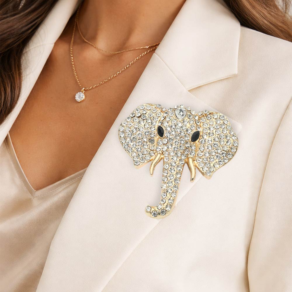 Rhinestone Pave Elephant Pin Brooch