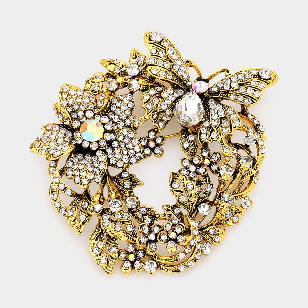 Rhinestone Butterfly Flower Leaf Pin Brooch / Pendant
