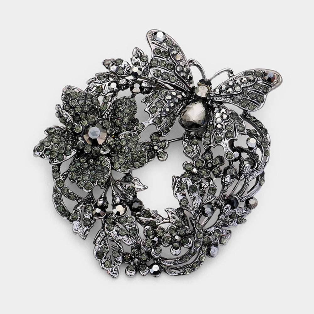 Rhinestone Butterfly Flower Leaf Pin Brooch / Pendant