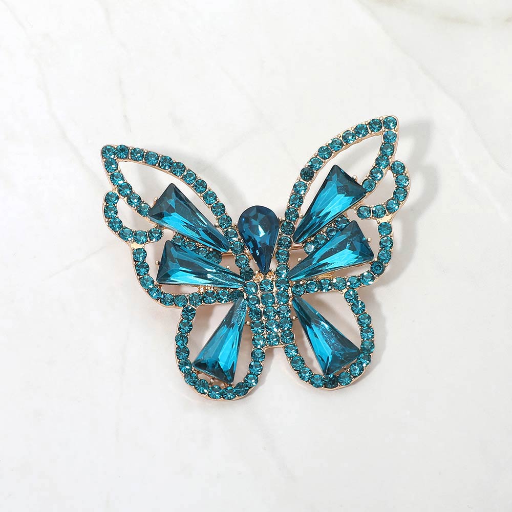 Stone Cluster Butterfly Pin Brooch