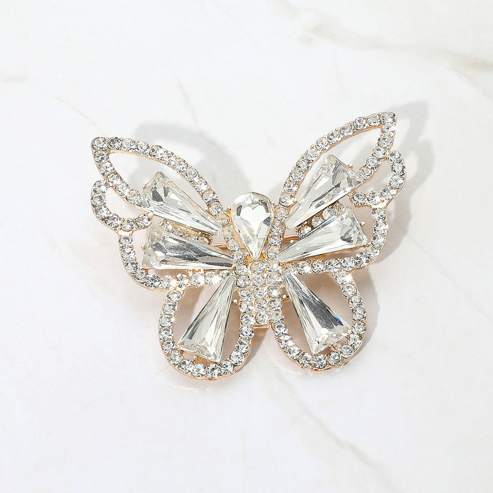 Stone Cluster Butterfly Pin Brooch