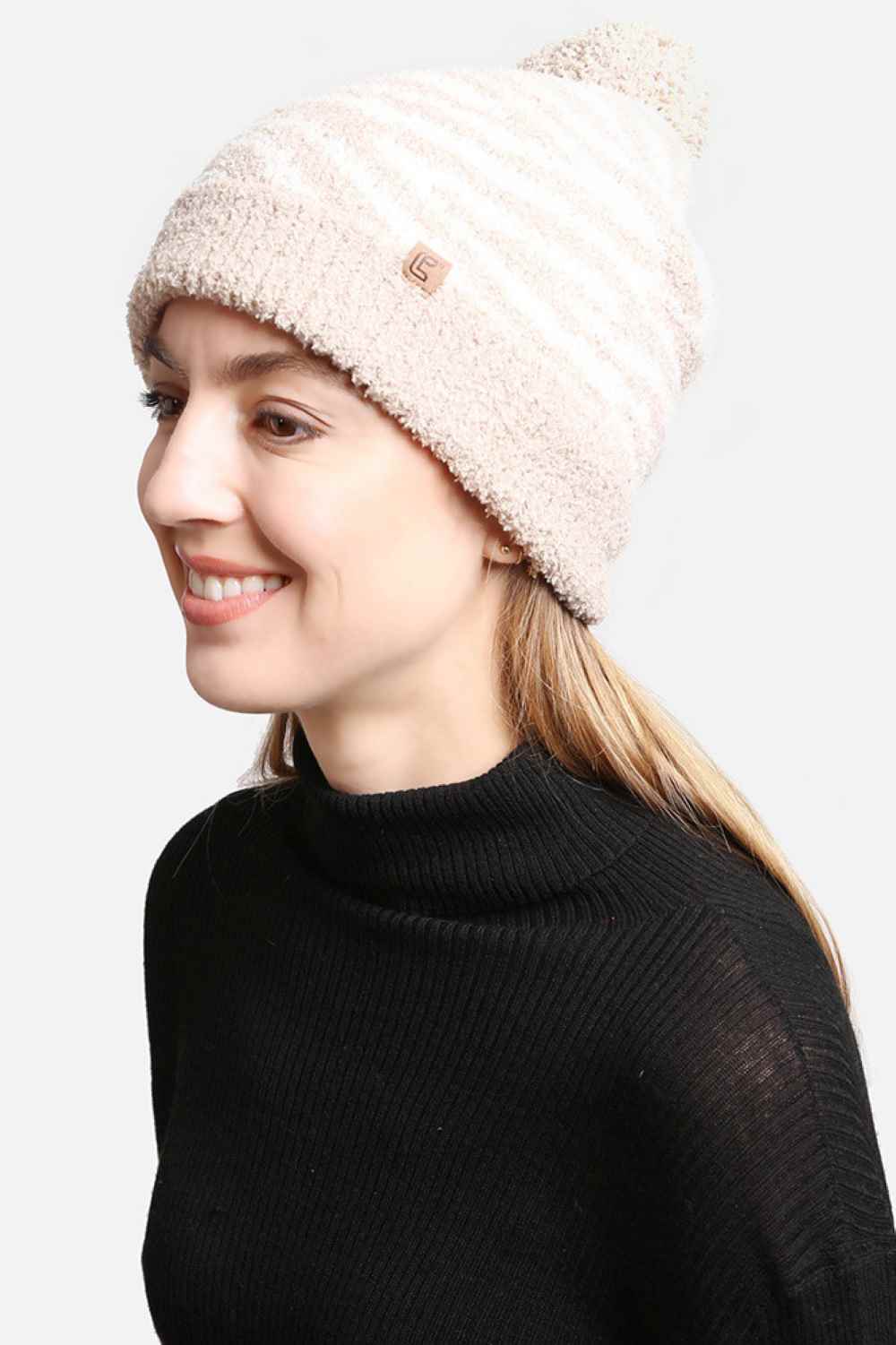 ZEBRA KNIT POM POM LINING BEANIE